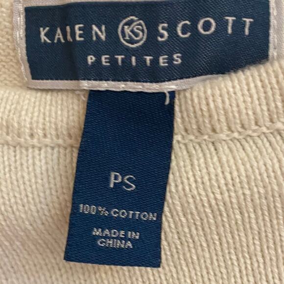 Karen Scott Cotton Striped Petite 3/4 Sleeve Sweater with Shoulder  Zippers Cozy - Picture 4 of 4